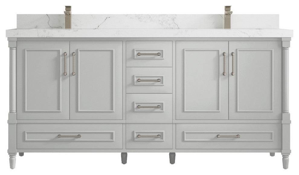 Aberdeen 72 Double Sink Bath Vanity in Coventry Gray 2" Calacatta Nuvo