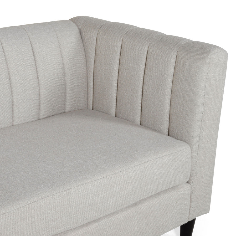 Violet Channel Stitched Fabric 3 Seat Sofa, Beige and Dark Brown