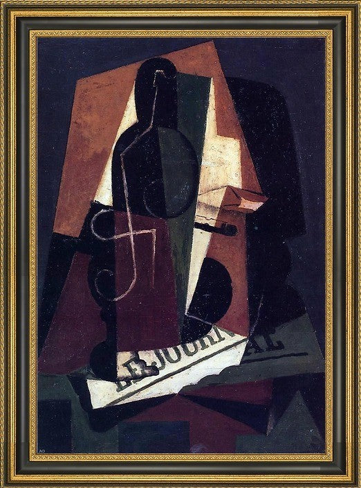 Juan Gris Bottle and Glass - 16" x 24" Framed Premium Canvas Print