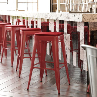 Kai Commercial Grade 30"H Metal Counter Stool, Red/Red