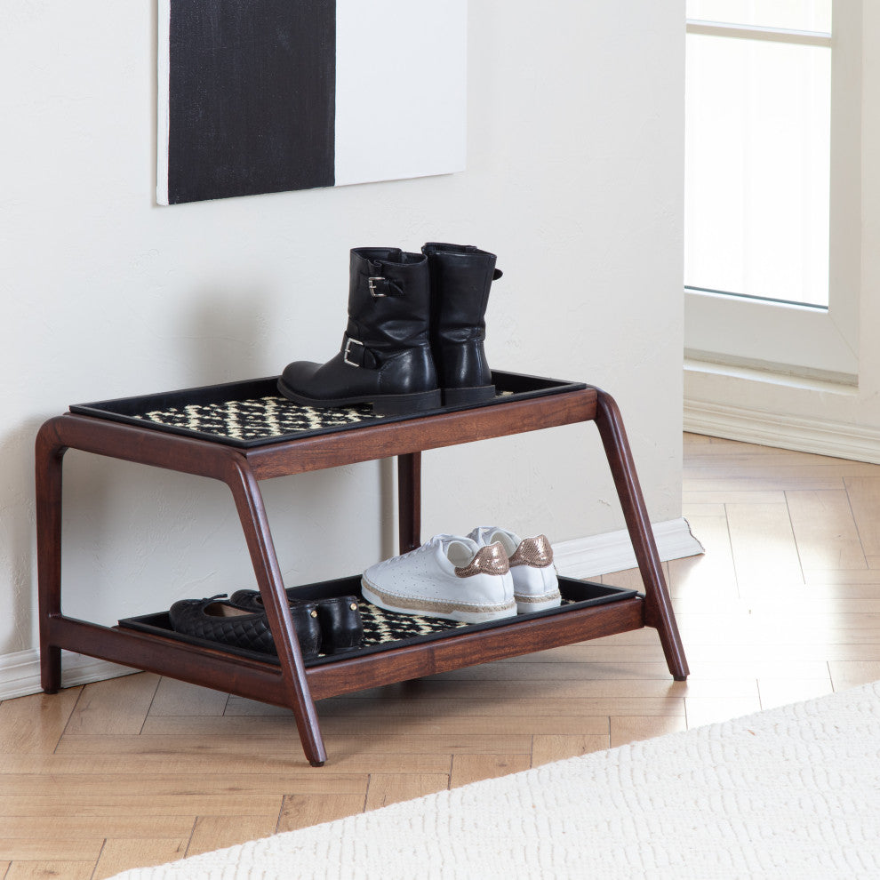 Double-Tier Brown Stand With 2-Pair Rubber Boot Trays Madagascar