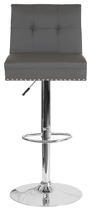 Ravello Contemporary Adjustable Height Barstool, Gray Leather
