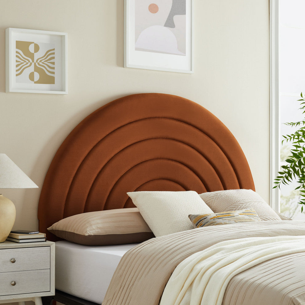 Solana Arched Performance Velvet King Headboard, Rust
