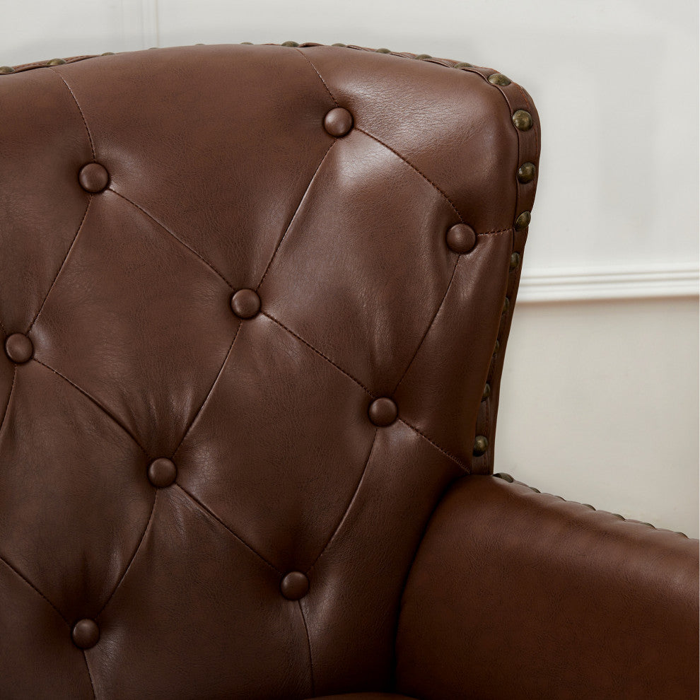 Set of 2 Accent Chair and Accent Stool, Coffee