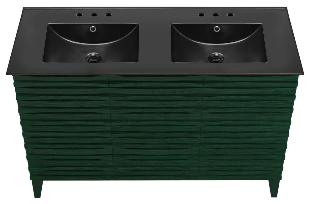 Cascade 48" Bathroom Vanity, Green Oak With Black Widespread Double Basin Sink
