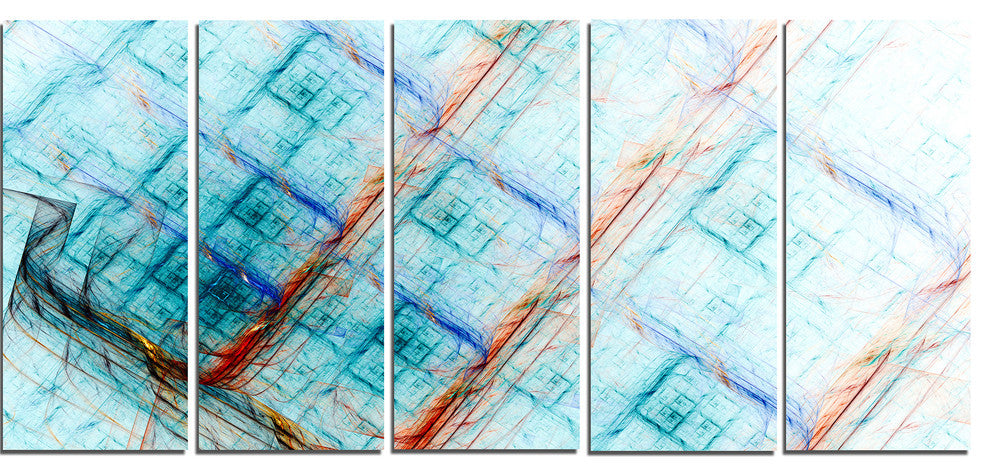 Light Blue Metal Grill, Abstract Art on Canvas, 60"x28", 5 Panels