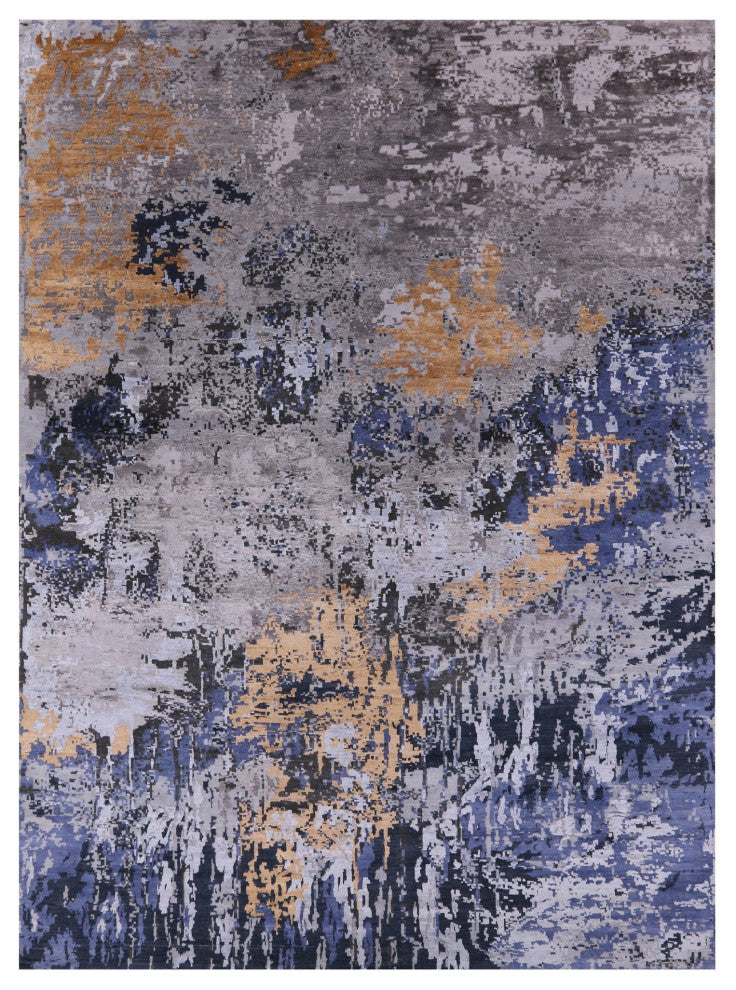 8' 10" X 12' 0" Wool and Silk Abstract Hand Knotted Rug Q9031