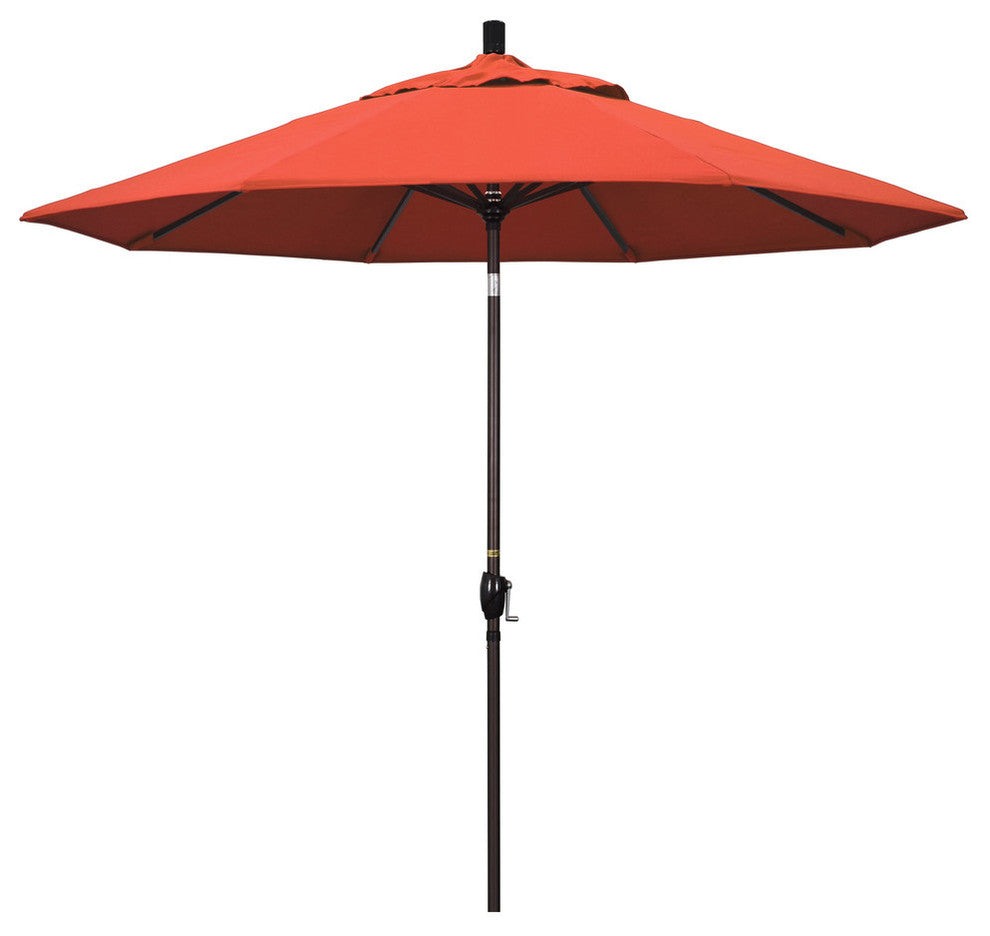 9' Bronze Push-Button Tilt Crank Aluminum Umbrella, Sunset Olefin