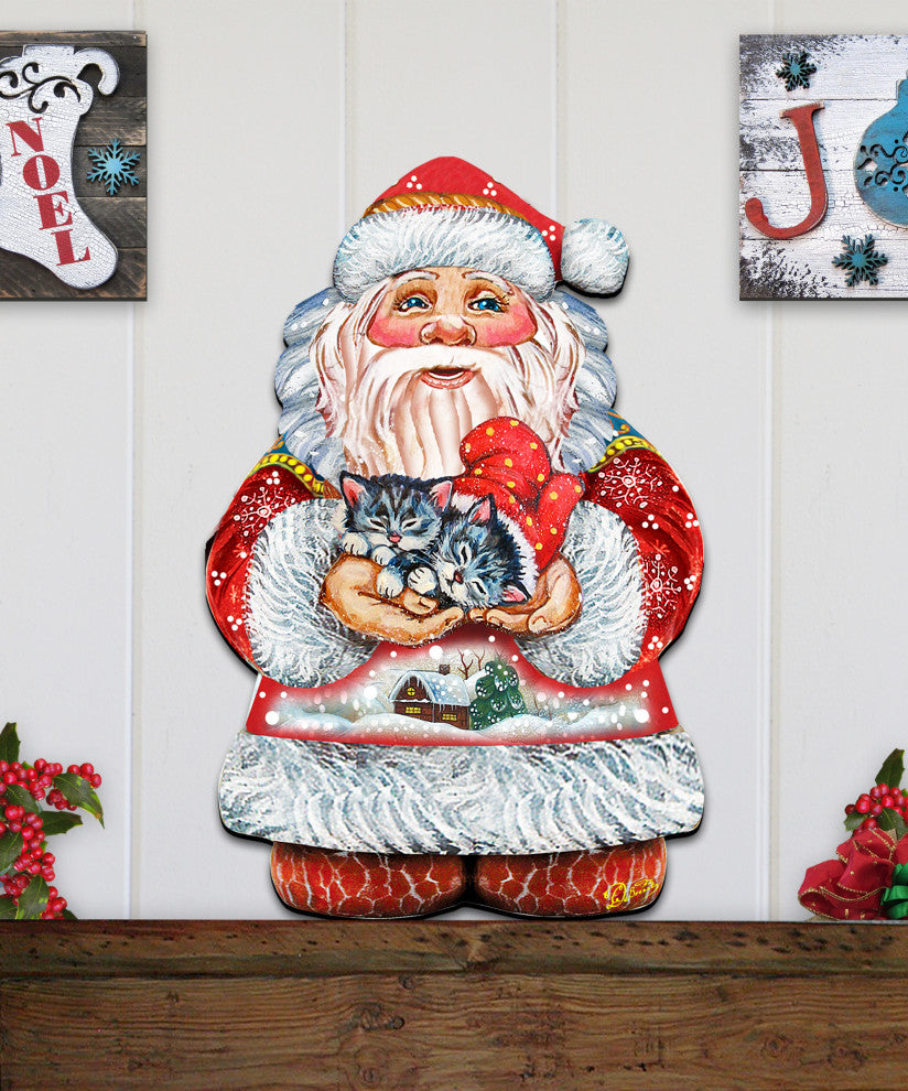 Kitten Holiday Santa, Wooden Decorative Door Hanger
