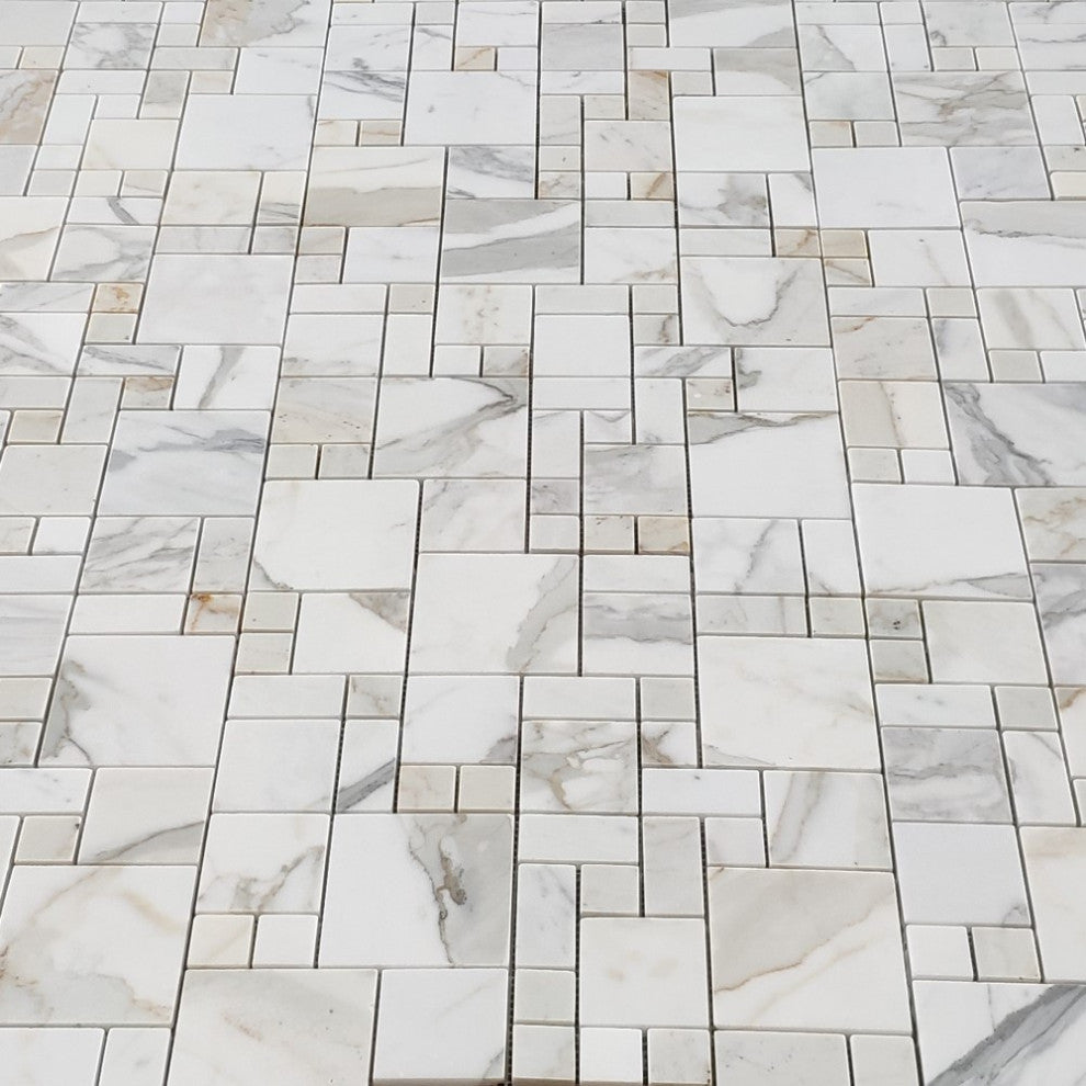 Calacatta Gold Marble Versailles French Paragon Mosaic Tile Polished, 1 sheet