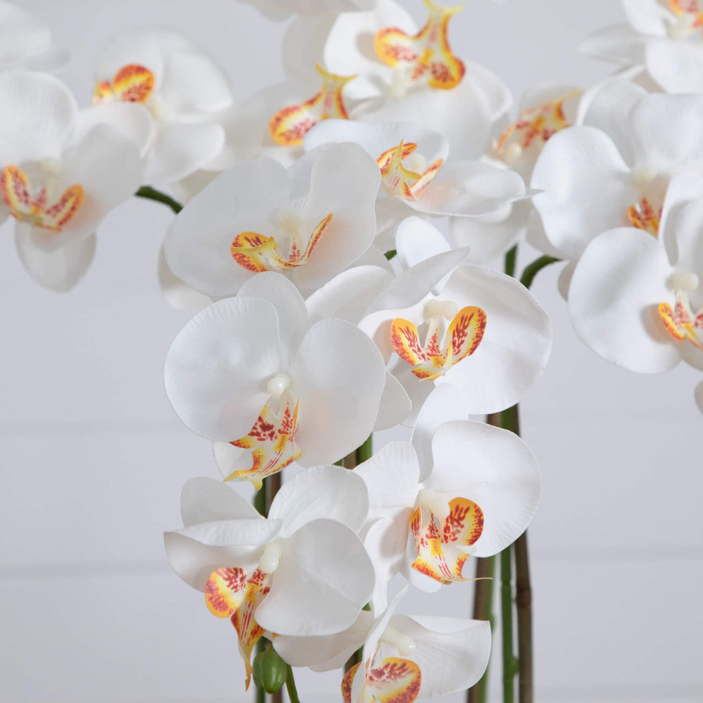 36" Faux Large Orchid Arrangement, Handmade Mexican Talavera Ceramic Planter