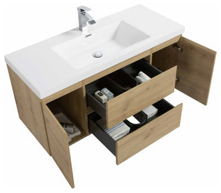 Wall-Mount Vanity with Sink Top Oak Finish, 48"