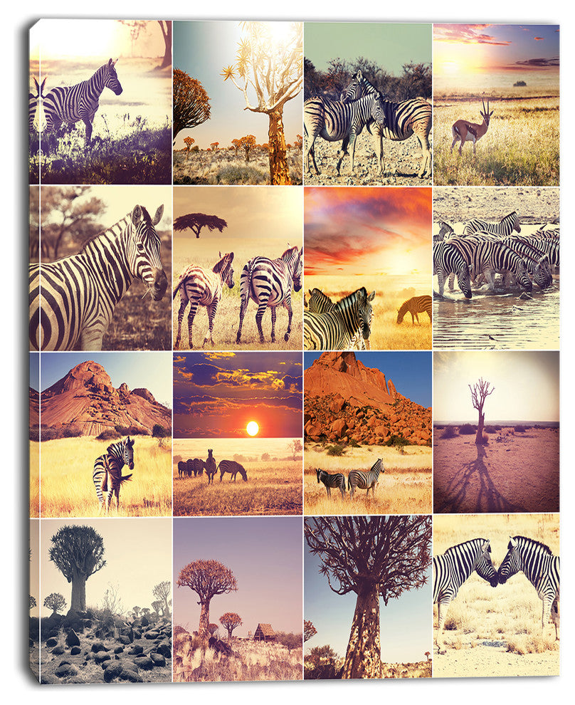 African Wildlife and Nature Collage, African Landscape Canvas Print, 30"x40"