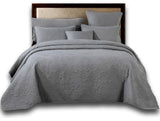 Elegant Modern Floral Grey Diamond Pattern Quilted Coverlet Bedspread Set, Queen