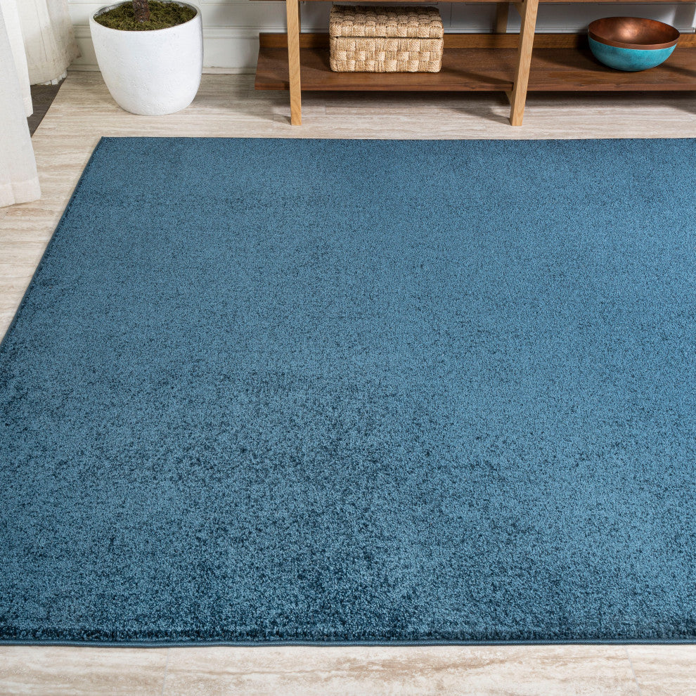 Haze Solid Low-Pile Runner Rug, Navy, 9 X 12