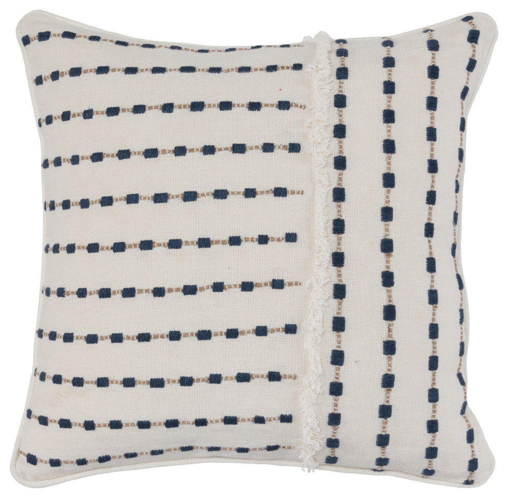 Kosas Home Kassia Embroidered 100% Linen 20ï¿½ Throw Pillow, Blue
