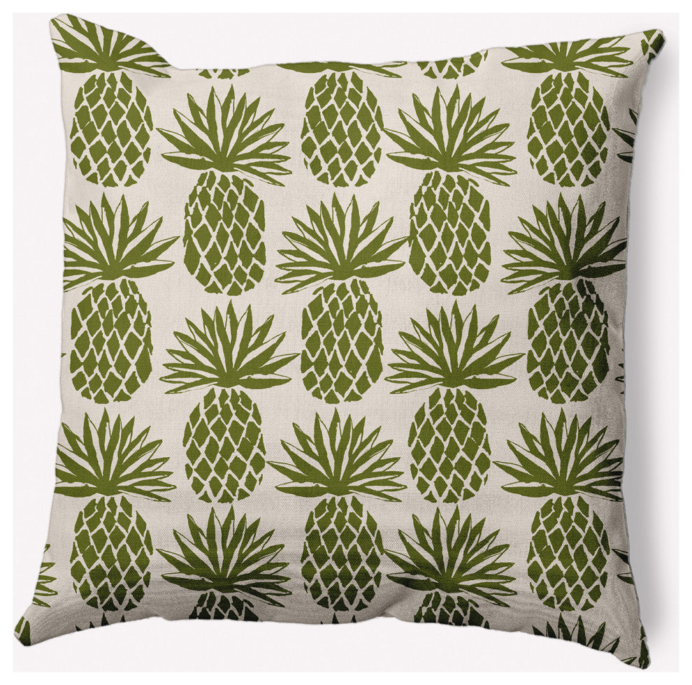 18" x 18" Pineapple Stripes Indoor/Outdoor Polyester Throw Pillow, Olive