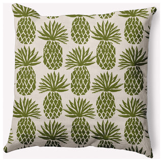 18" x 18" Pineapple Stripes Indoor/Outdoor Polyester Throw Pillow, Olive