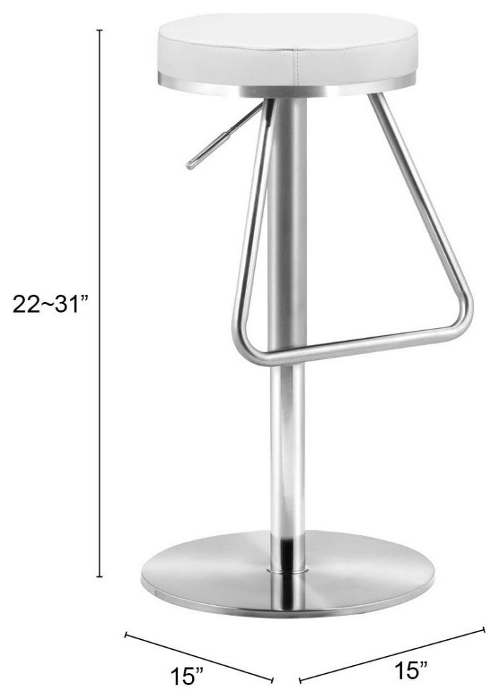Bar Stool Chair Barstool, Faux Vinyl Leather, Steel, White, Silver, Cafe Bistro