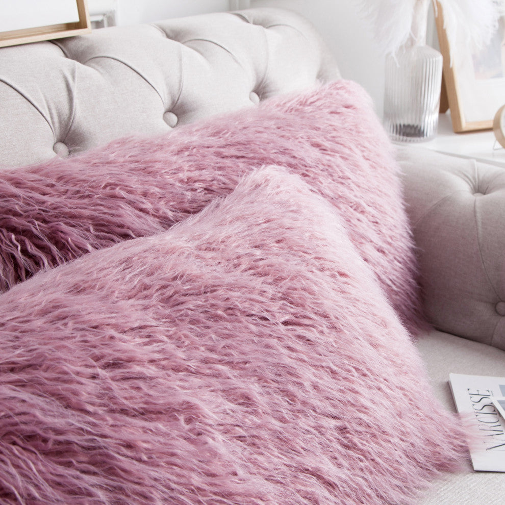 Mongolian Faux Fur Pillow Shell Set, Lilas, 14"x26"