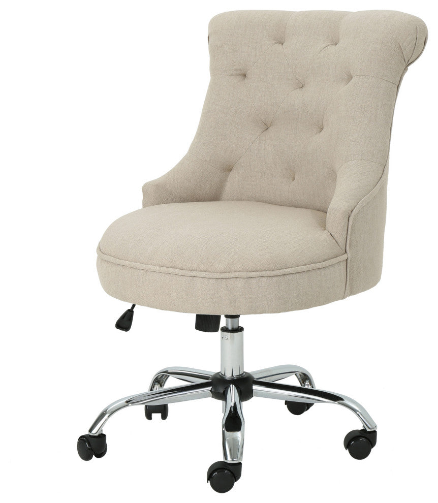 GDF Studio Tyesha Contemporary Fabric Swivel Office Chair, Wheat/Chrome