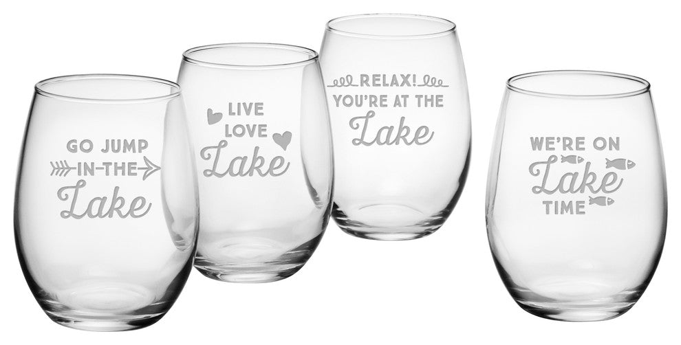 Lake Talk 4-Piece Stemless Wine Glass Set