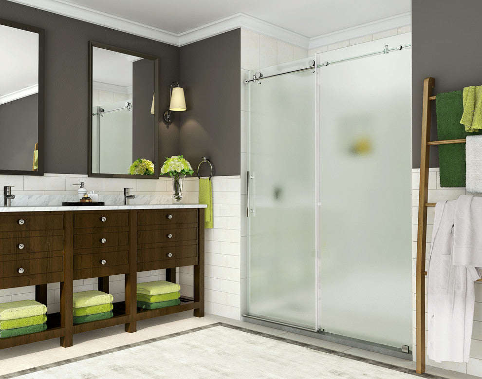 Coraline 44"-48"x76" Frameless Sliding Shower Door With Frosted Glass, Chrome