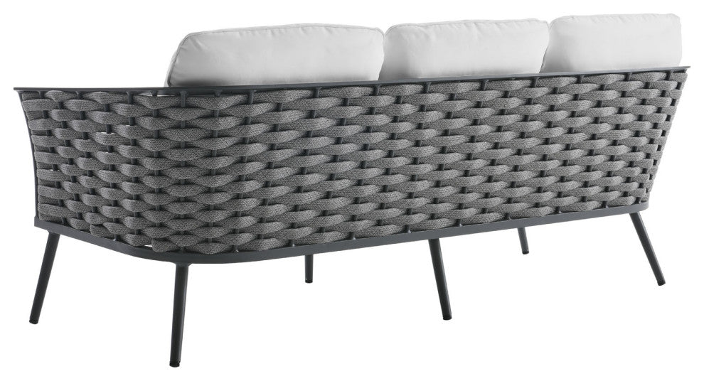 Lounge Sectional Sofa Chair Table Set, Aluminum, Modern, Outdoor, White