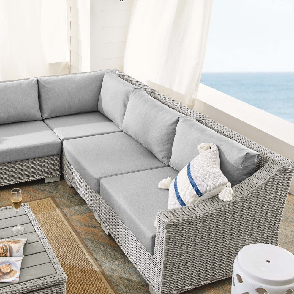 Lounge Sectional Sofa Chair Table Set, Rattan, Wicker, Gray, Outdoor
