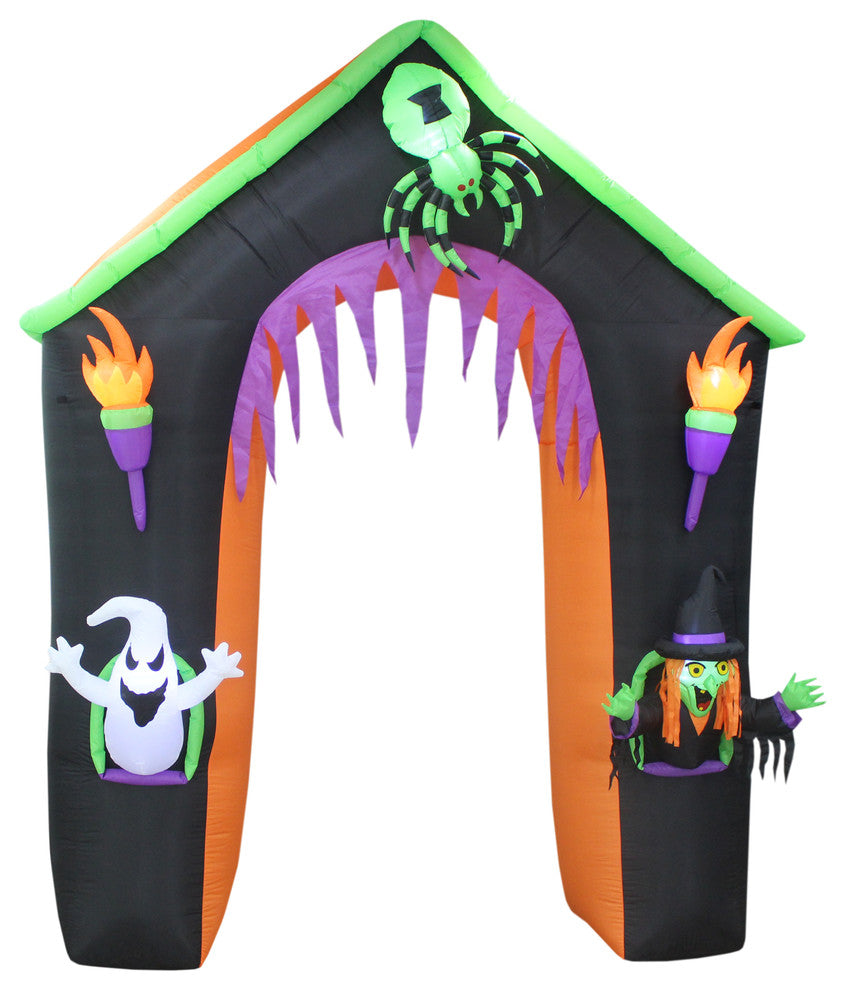 Halloween Inflatable Haunted House With Ghost, Witch and Spider, 9' Tall