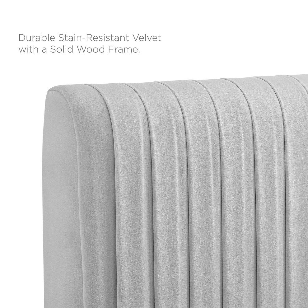 Eloise Channel Tufted Performance Velvet Twin Headboard-Light Gray