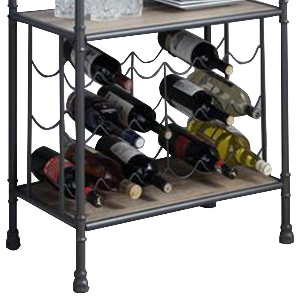 Benzara BM269552 Wine Bottle Rack With 2 Tier Shelves and Metal Frame, Gray