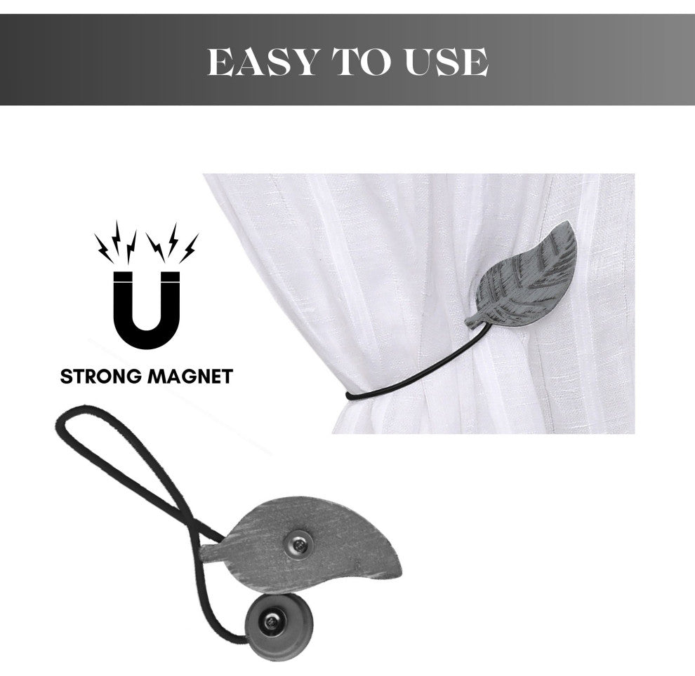 Magnetic Wooden Leaf Curtain Tiebacks, Gray, Pack of 2
