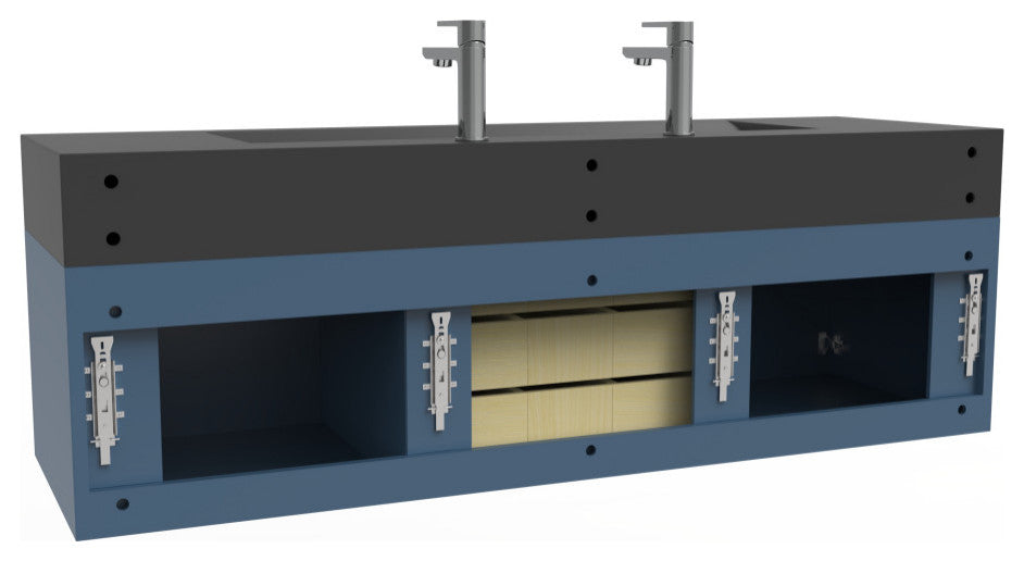 CastelloUSA Nile 60" Wall Mounted Vanity Set, Blue, Black Top, Brushed Nickel