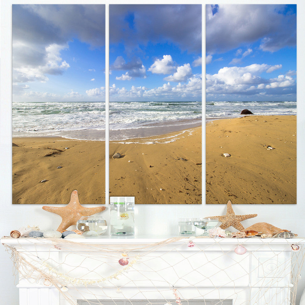 "Sea Beach on Cloudy Winter Day" Metal Wall Art, 3 Panels, 36"x28"