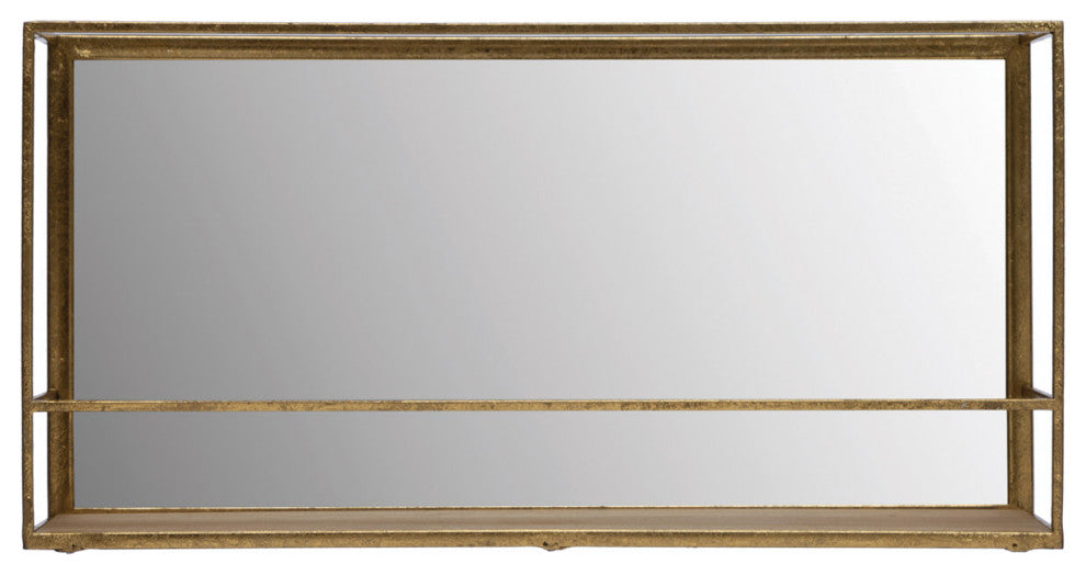 Wall Shelf With Mirror, Brass Finish