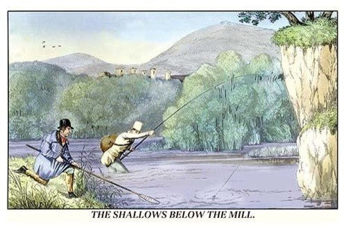 Fishing the Shallows Below the Mill- Gallery Wrapped Canvas Art 28" x 42"
