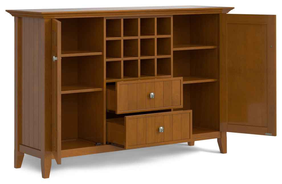 Bedford Solid Wood Sideboard Buffet And Winerack, Light Golden Brown