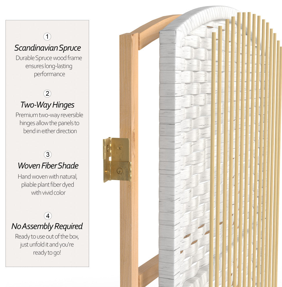 6' Tall Diamond Weave Fiber Room Divider, White, 6 Panel