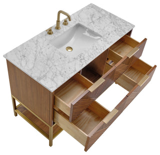 Diamond 48" Bath Vanity, Walnut/Satin Brass, 48", Marble Top