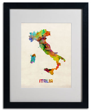 'Italy Watercolor Map' Matted Framed Canvas Art by Michael Tompsett