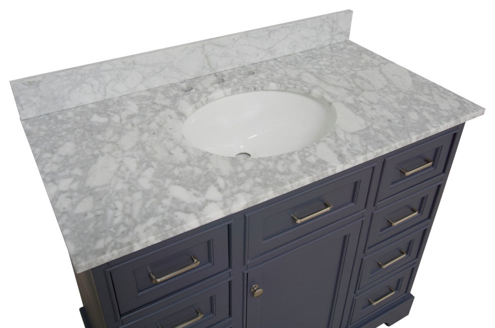 Aria 42" Bathroom Vanity, Marine Gray, Carrara Marble