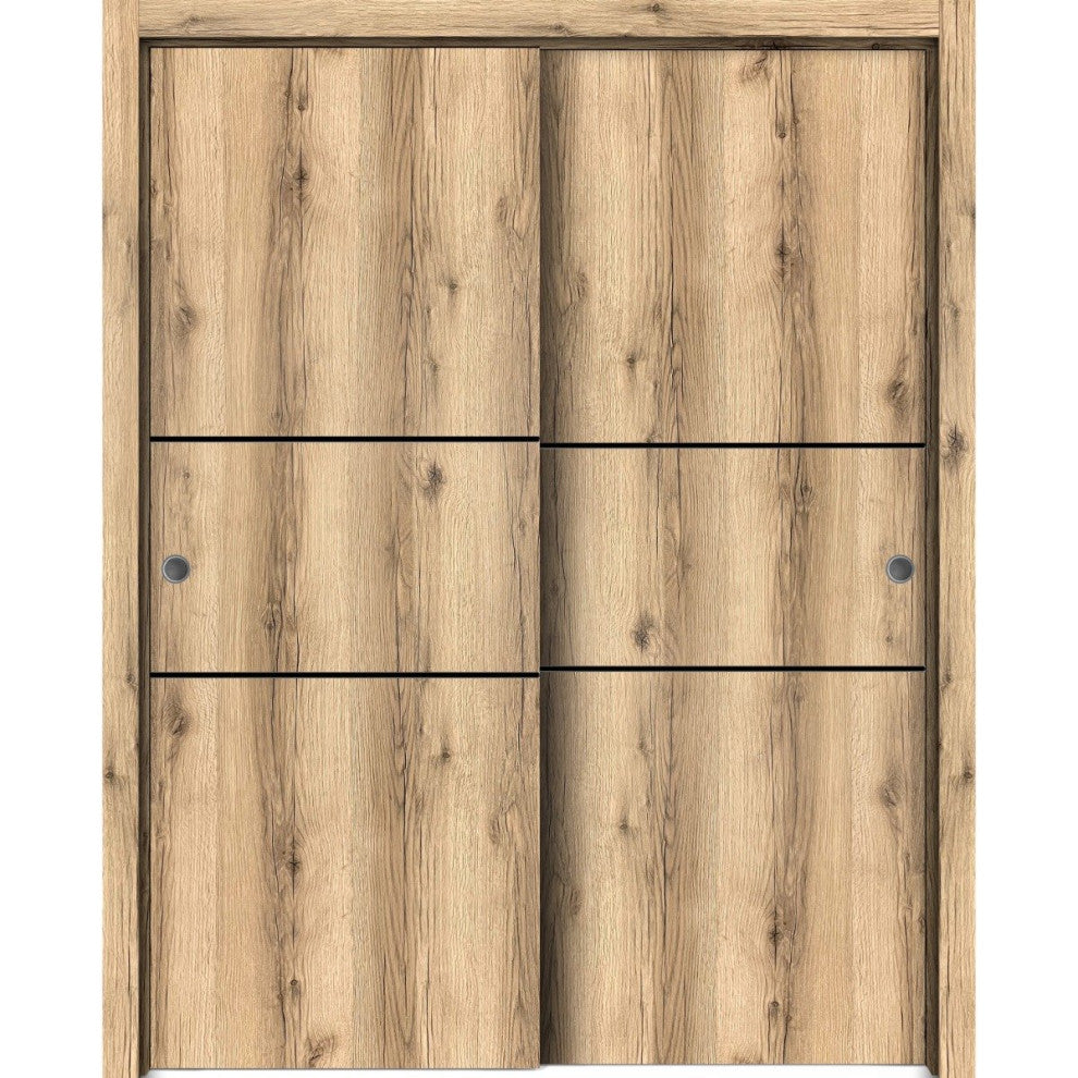 Bypass Doors 48 x 84 | Planum 0014 Oak with  | Sturdy Rails