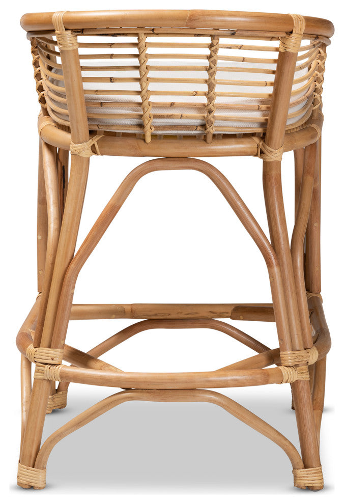 Merlin Modern Bohemian Rattan Collection, White/Natural Brown, Counter Stool