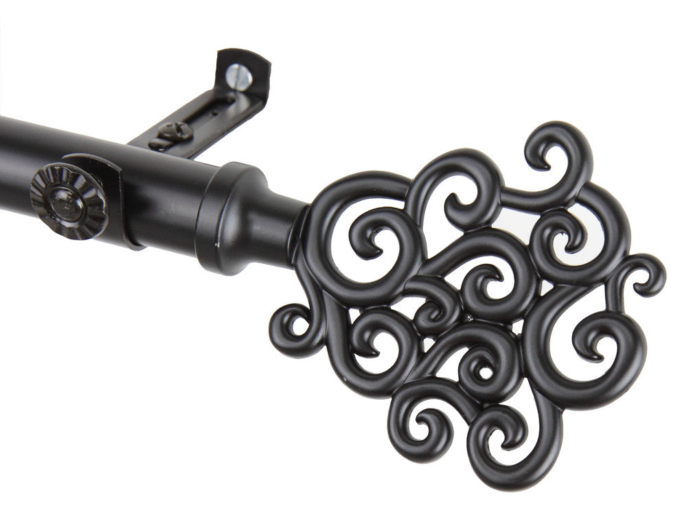 Fabritio 13/16 inch Corner Window Curtain Rod, Black, 28-48"