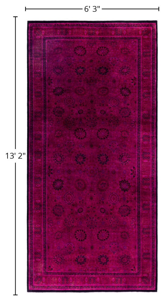 Overdyed One-of-a-Kind Hand-Knotted Area Rug Purple, 6' 3" x 13' 2"
