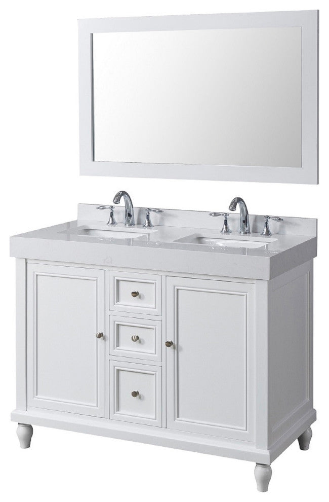 48" Classic Double Exclusive Bath Vanity, White and Mirror