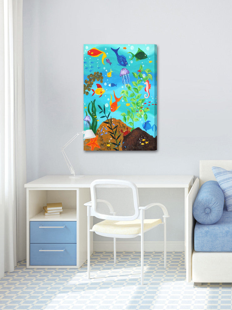 Marmont Hill, "Happy Fish III" by Nicola Joyner Painting Wrapped Canvas, 20x30
