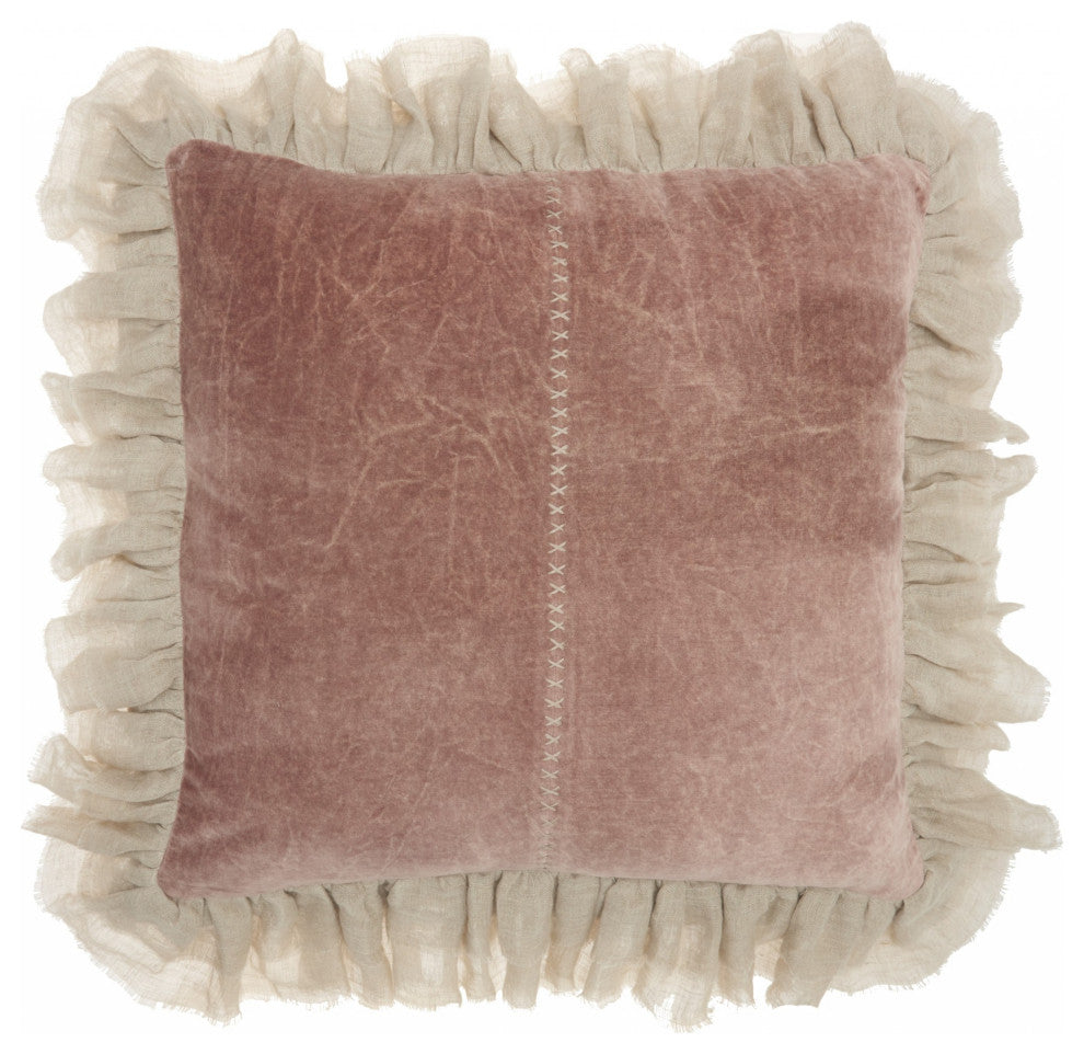 Wide Tasseled Marble Pink Throw Pillow