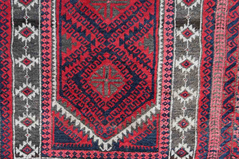 Handmade Vintage Afghan Baluch Prayer Rug 3'x4.9', 94cmx152cm 1940s